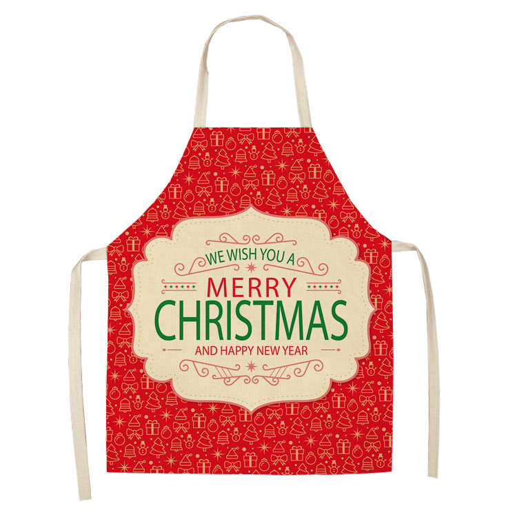 Christmas Printed Women Kitchen Aprons Waterproof Cooking oil-proof Cotton Linen Antifouling Chef Apron man kid aprons: S / DARK GRAY