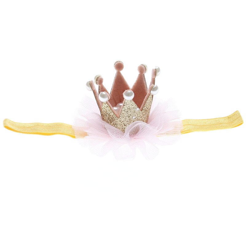 Accessoires de cheveux en dentelle pour bébés filles, couronne florale, perle pour -né, d&#39;anniversaire pour enfants: 1jinhuang