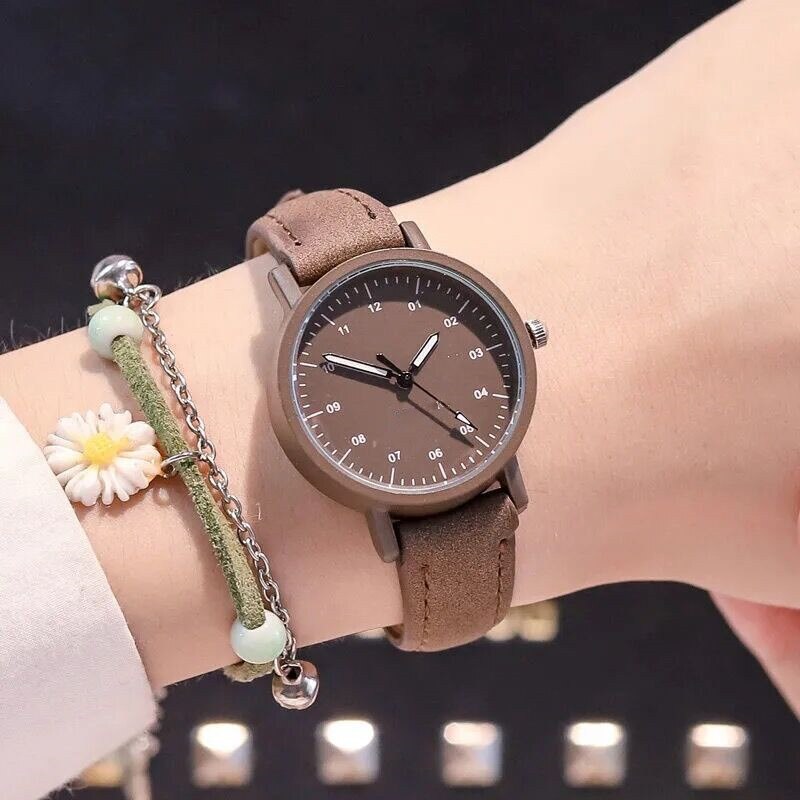 Mode Minimalistische Quartz Horloge Met Pu Lederen Band Ronde Dial Polshorloge Voor Casual Dagelijkse Kantoor Voor Vrouwen Lxh: Coffee color