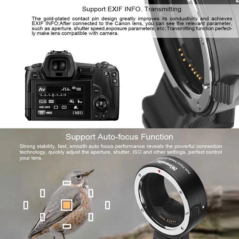 Commlite CM-EF-EOS R adattatore per montaggio obiettivo adattatore per montaggio a fuoco automatico elettronico con funzione IS controllo apertura per Canon EF/EF-S