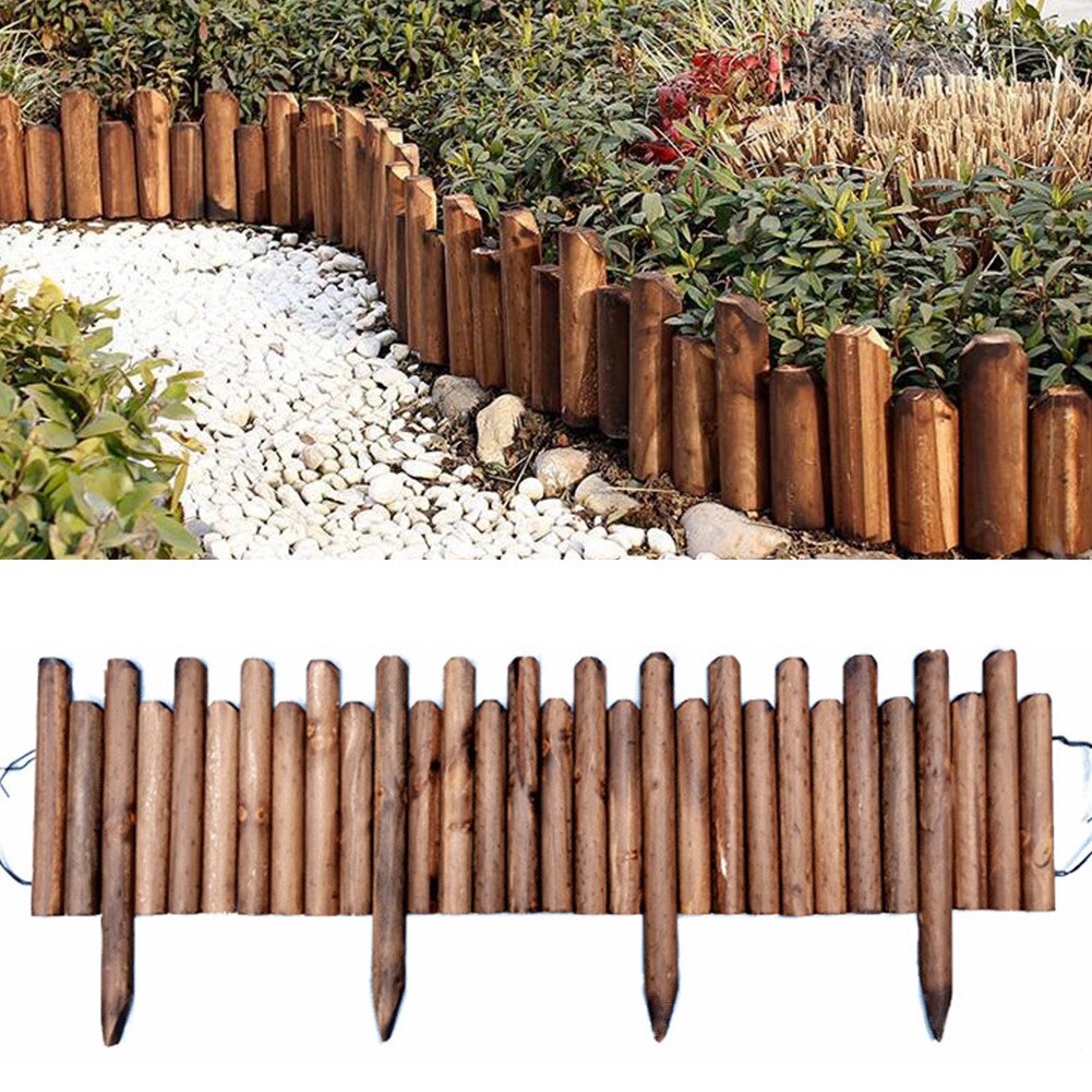 Valla enrollable de madera con pinchos, fácil de conectar, resistente a la corrosión, para camas de flores, caminos de césped inteligentes