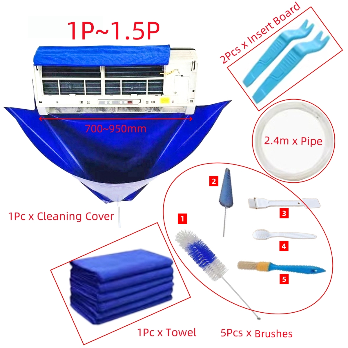 Kit de herramientas de limpieza de aire acondicionado colgante para el hogar 1-1,5 P 1,5-2P, cubiertas de limpieza impermeables de PVC, bolsas de protección contra el polvo, 6/10/12 Uds.: Verde claro