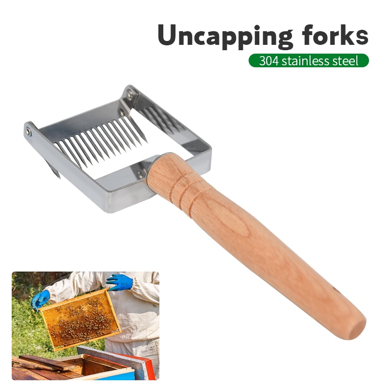 Sprzęt pszczelarski wielofunkcyjne ze stali nierdzewnej pszczelarskie uncapping widelec miód skrobak drewniany uchwyt nóż igły pszczoła utrzymanie narzędzie