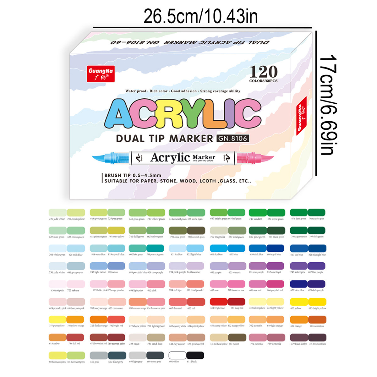 Rotulador acrílico de 60/120/168 colores 8106, bolígrafo de pintura de acuarela con de doble punta + dos colores, para marcador de cerámica: Rojo