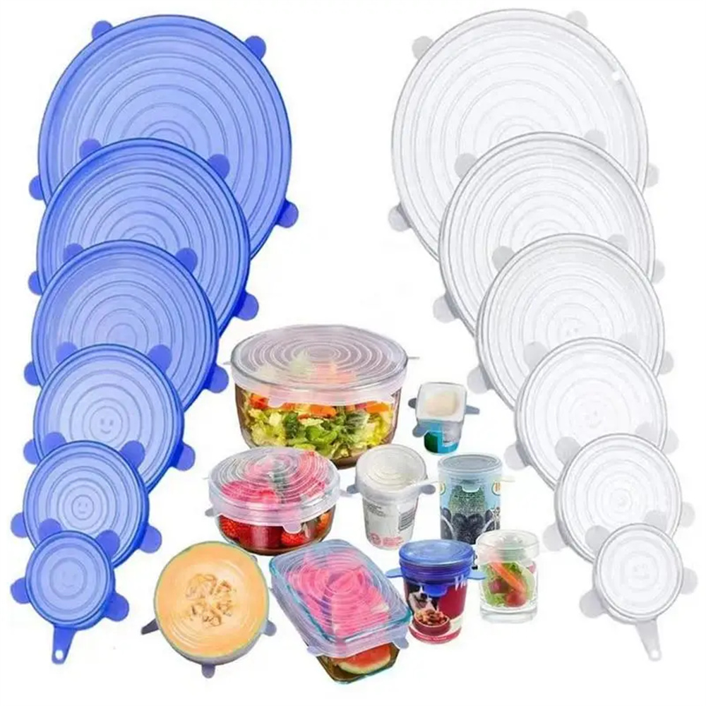 Cubierta de conservación de silicona de grado alimenticio, tapas redondas elásticas universales para platos, reutilizables, herméticas, para accesorios de cocina, 6 uds.