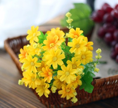 Jedwabne stokrotki Sztuczne kwiaty dekoracyjne, Bukiet ślubny DIY, Dom, Stół, Dekoracja biura, Śliczne, 1 szt., 3 szt., 5 szt.: XS / żółty