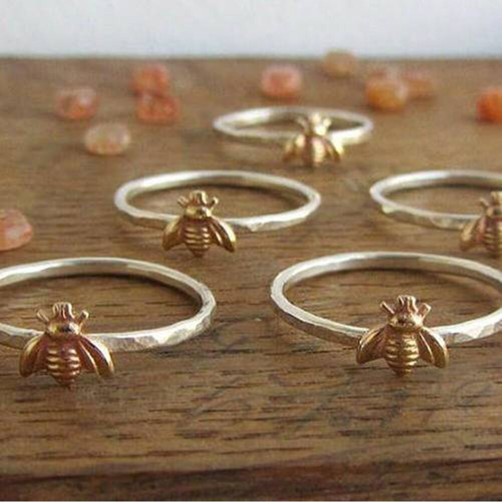 Minimalistische Bruiloft Leuke Bee Ring Voor Vrouwen Dunne Metalen Vinger Verlovingsringen Bruids Partij Sieraden