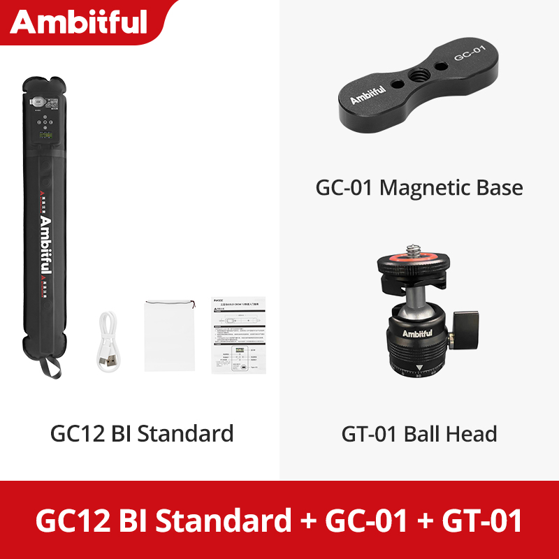 Ambitful GC12 Gold Crow 12 flexibele fotografieverlichting luchtlicht 2700K-6500K draagbare LED zacht licht opblaasbaar: Grey
