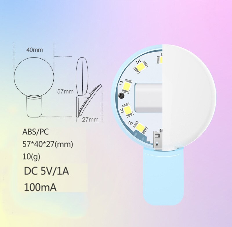 Selfie Anello di Luce Luci portato Cerchio mini Luce Morsetto per I Telefoni, batteria clip-in poi di Trucco Luce di Riempimento del computer portatile della macchina fotografica video