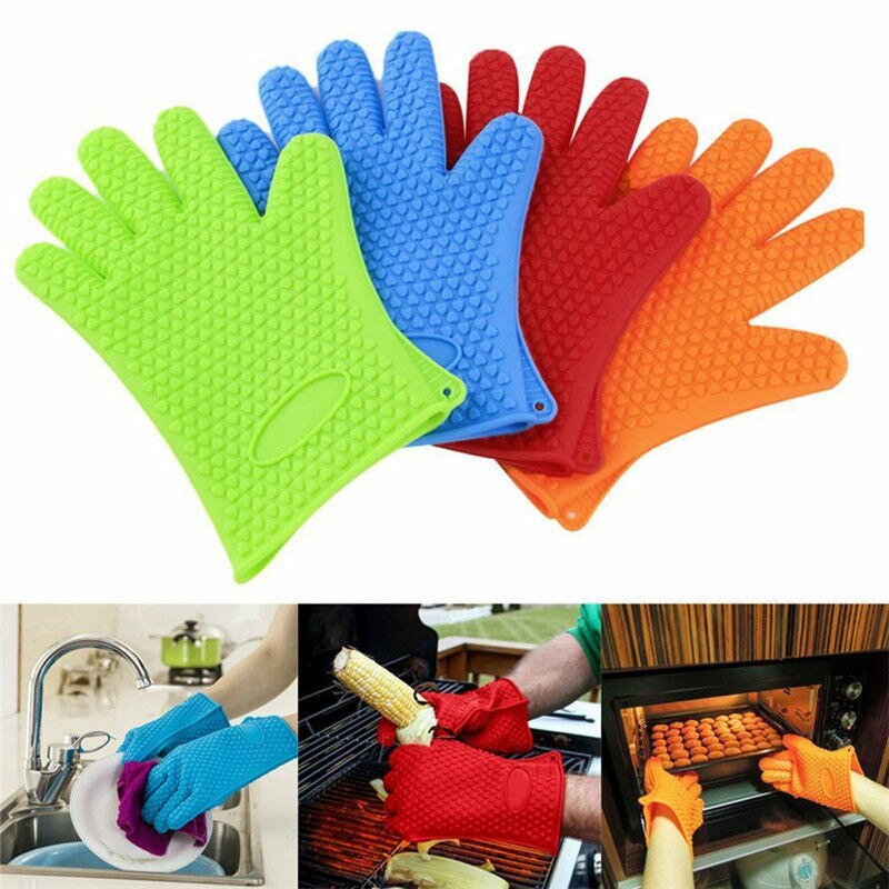 Nyeste køkken varmebestandig silikone handske ovn grydeholder bagning bbq madlavning opvaske handsker