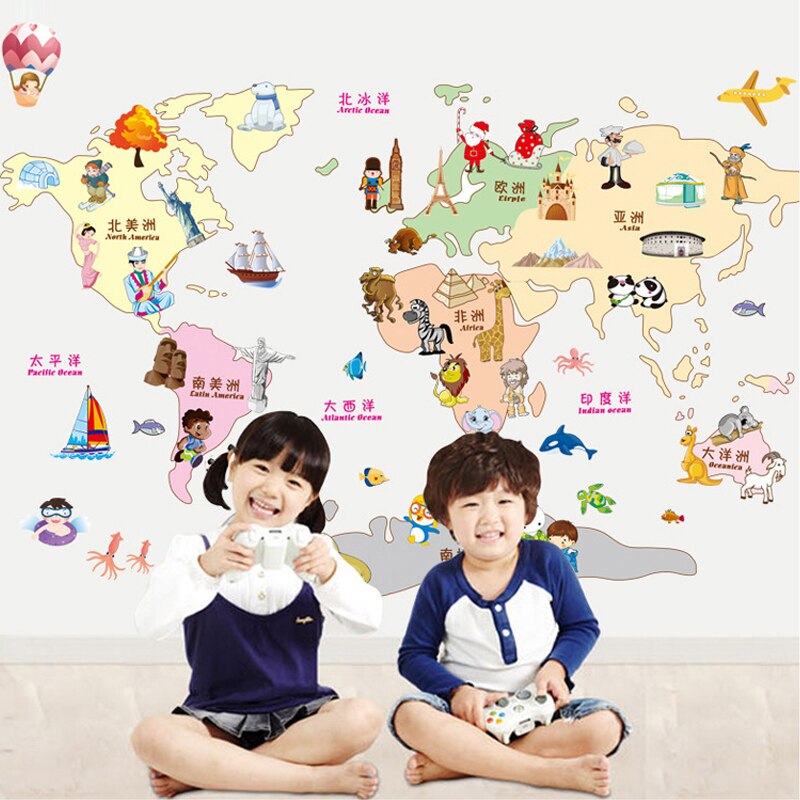 World Map Nursery Wall Stickers For Kids Room Bedroom Decoration Global Maps Wall Mural Art Home Decals