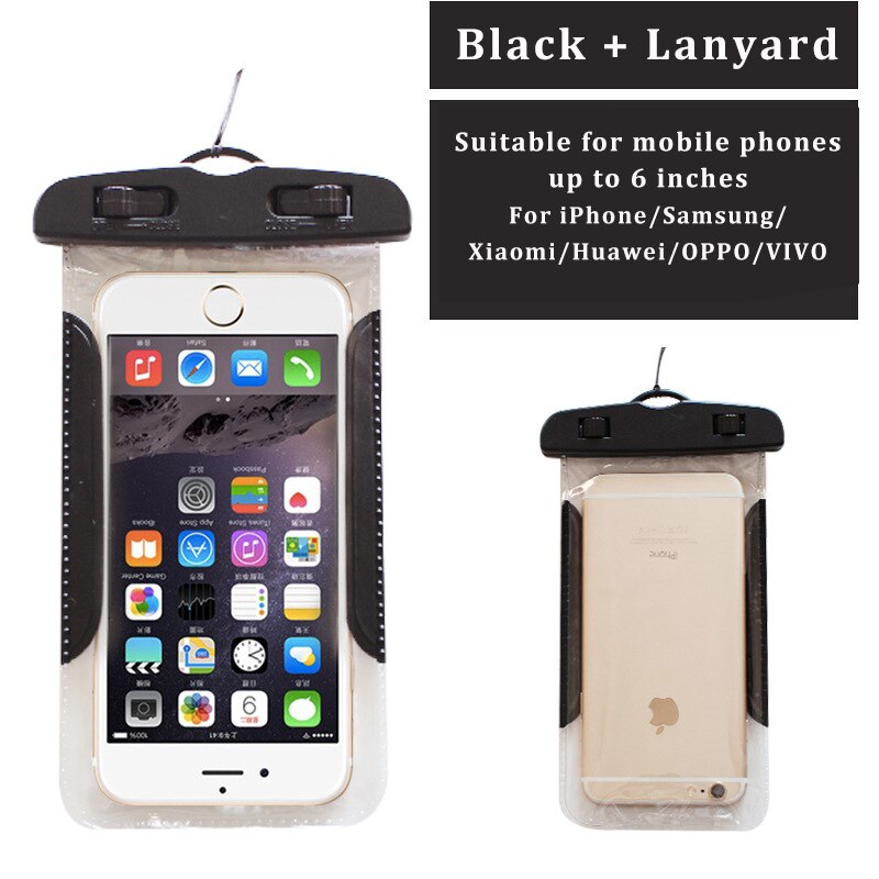 Pływające wodoodporna etui na szyję pasek na szyję smycz wielofunkcyjne podwodne TPU sucha torba dla Huawei Honor 10 P20 Lite dla iPhone 7: Black