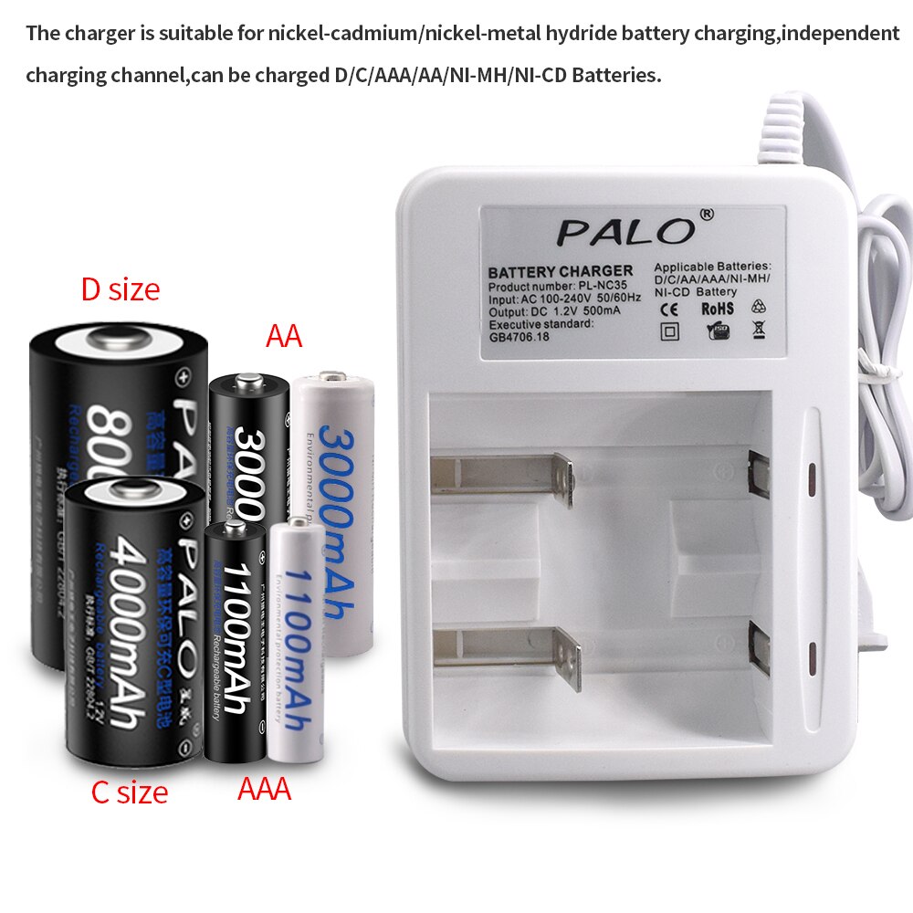 Palo 1.2v d-akku (8000 mah  r20 1.2v -mh) + led-schnellladegerät