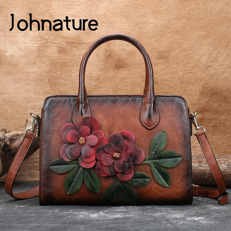 Johnature sac à main fait main Vintage femmes grand sac grande capacité en cuir souple épaule sacs de messager cabas décontracté pour femme