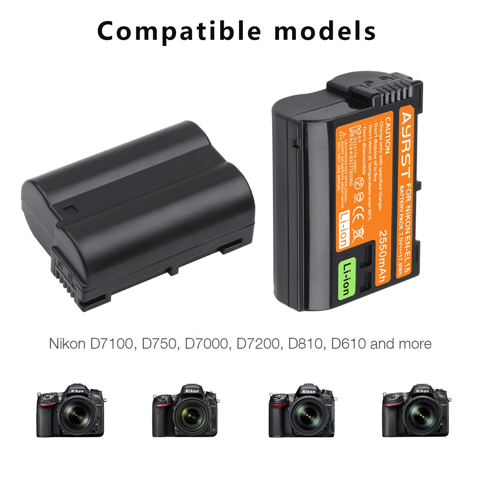 2 Pcs 2550mAh EN-EL15C EN-EL15 Batterie + LED USB Dual Ladegerät für Nikon Z5,Z6, z6 II,Z7,Z7II D600 D610 D600E D800 D800E D810