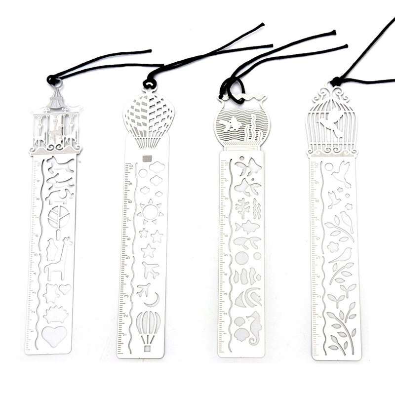 1pc Cartoon bird fish metal bookmark with ruler