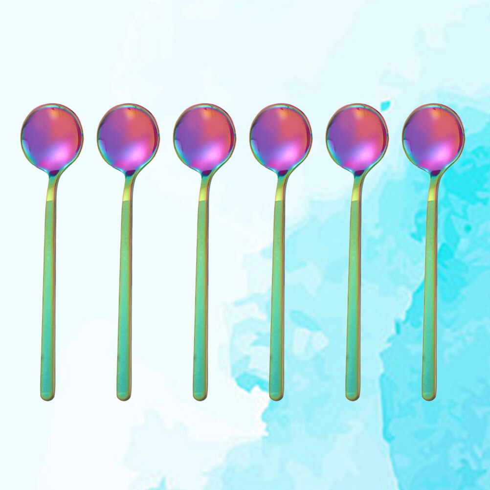 6 Pcs 13CM Spoons Stainless Steel Round Teaspoons Stirring Spoons for Sugar Coffee Dessert