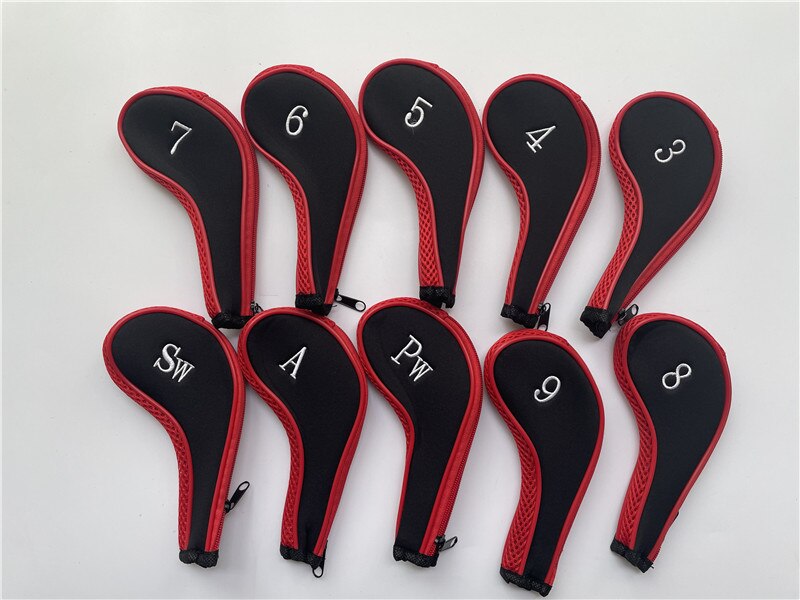 10 Stuks Golf Cover Golf Hoofd Covers Voor Irons 3456789PAS Zwart/Rode Golf Irons Kopafdekkingen Ems