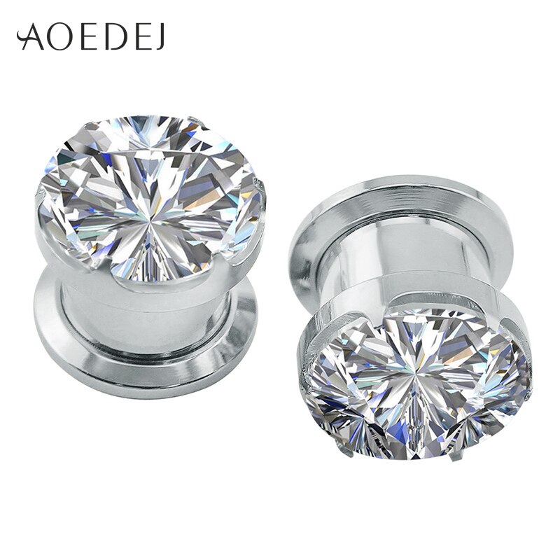 Bagues et Tunnels Cristal - 4-16mm - Acier Inoxydable - Piercings Oreille Zircone Cubique: Argent / 4mm