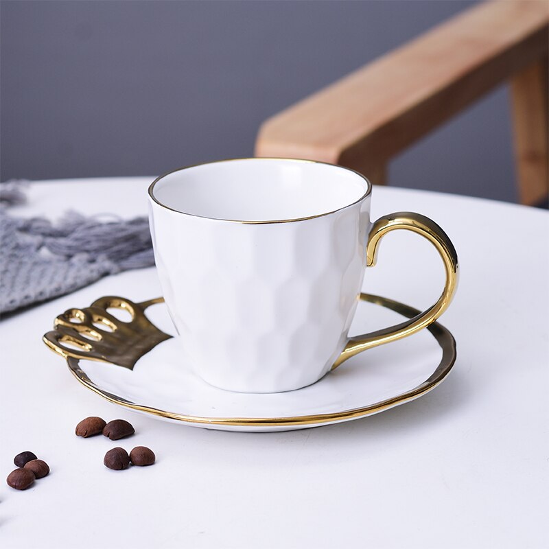 Nordic keramik kaffekop enkel guld side kaffekop sæt med fad hjem cafe kontor kop sjov: -en