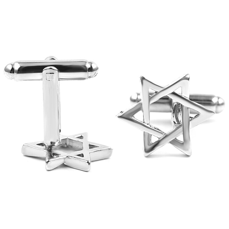 Gemelos circulares geométricos para hombre, estrella de David, estrella de joyería, gemelos de camisa para hombre,