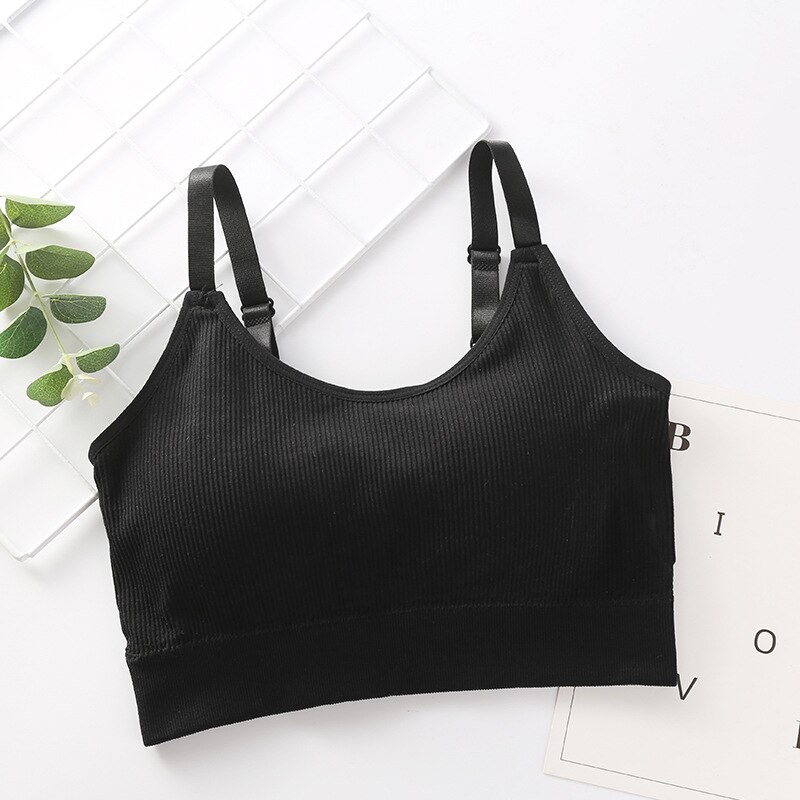 Sujetador deportivo cómodo para mujer, Bralette sin costuras, Top de Fitness, sujetador con Tirantes ajustables para correr, gimnasio, Top de realce, H07: Black