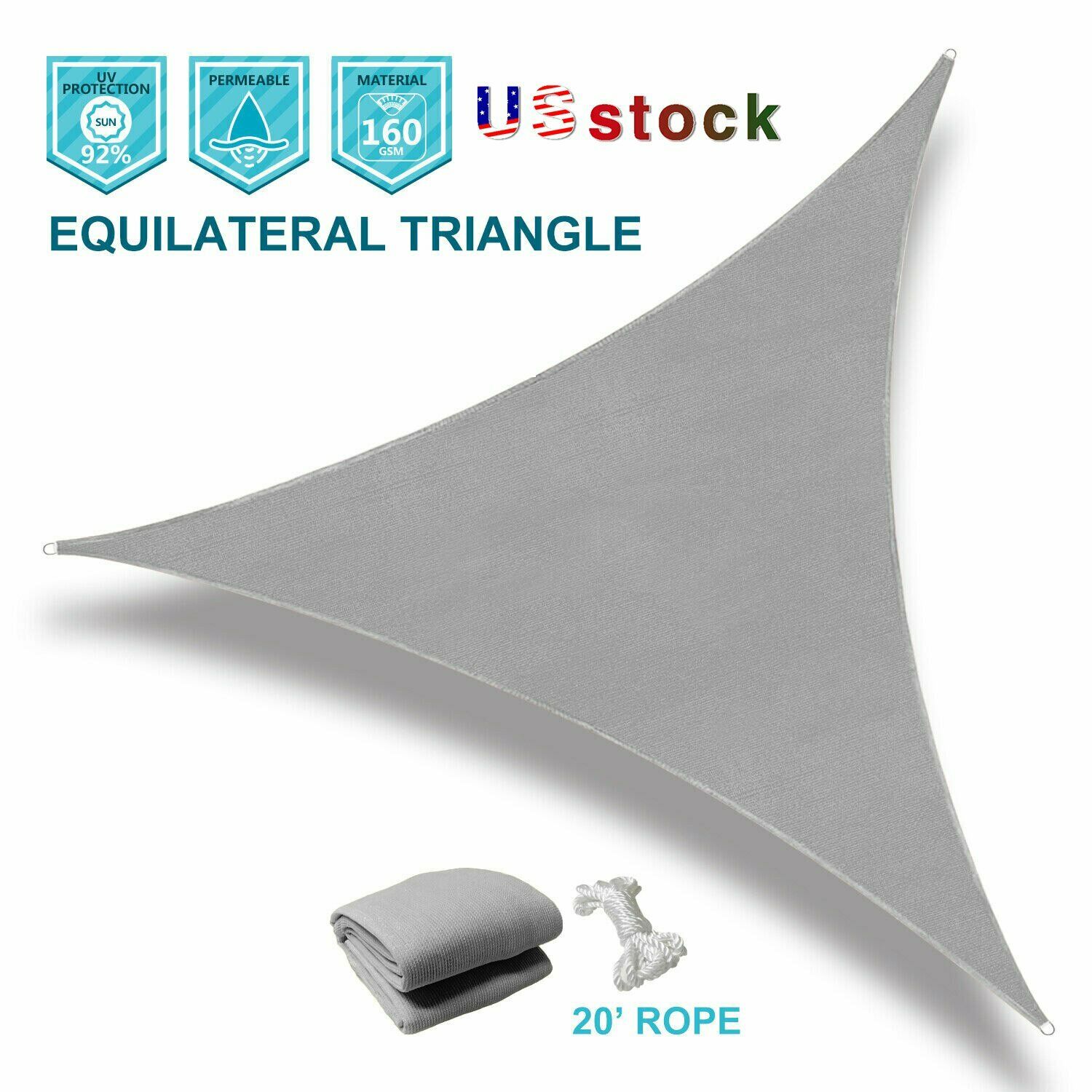 New160 GSM Equilateral Triangle Sun Shade Sail Outdoor Garden Pool Canopy Cover: Light Grey