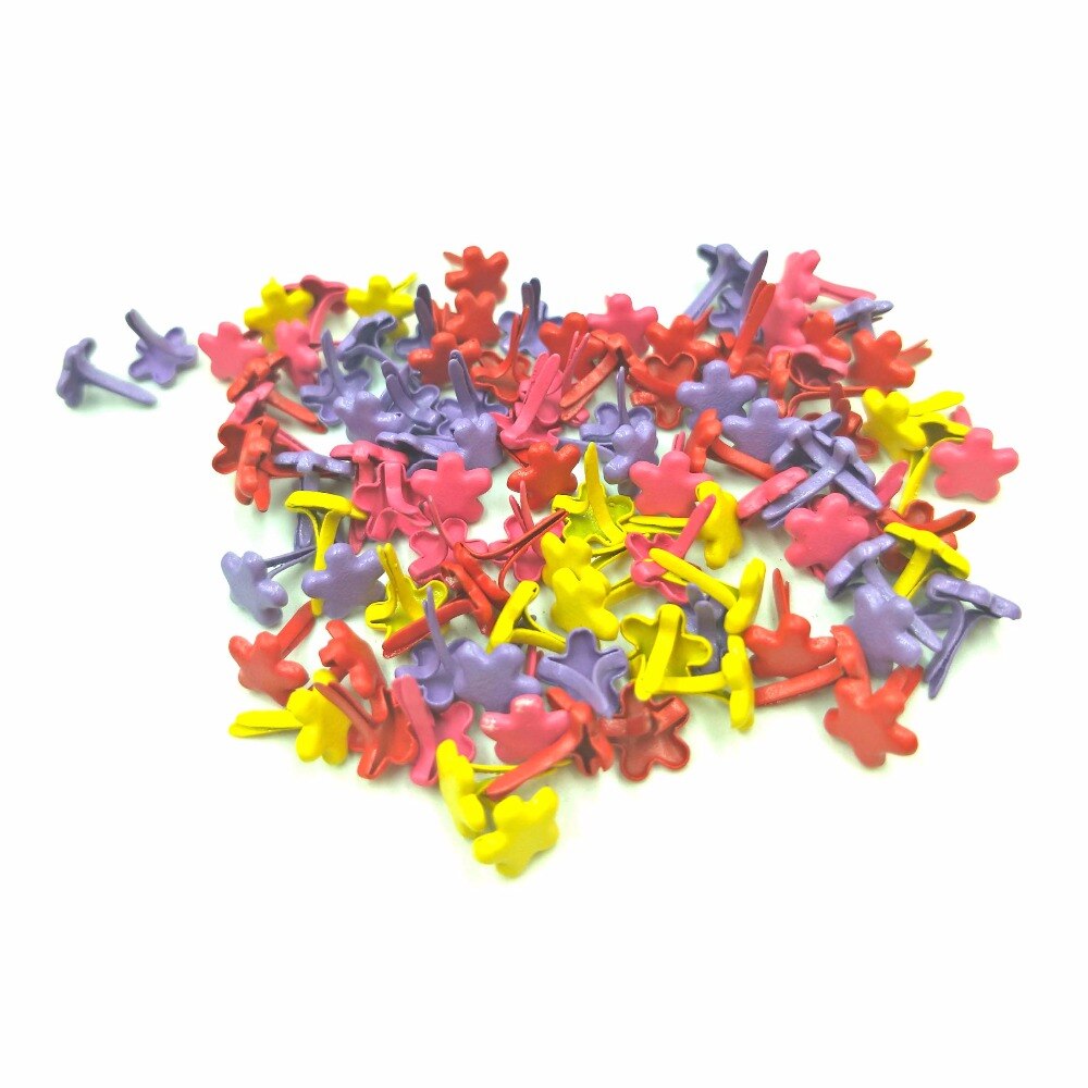 100Pcs 7mm Mixed Color Flower Scrapbook Plum Flower Metal Brads For Kids Diy Photo Album Handmade Paper Embellishments
