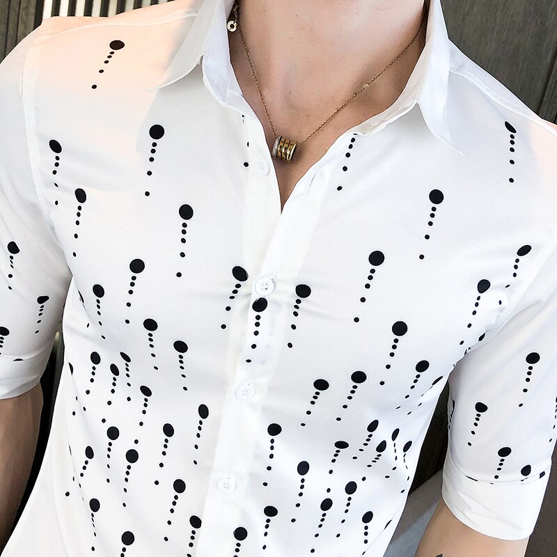 Polka Dot Print Shirt Männer Kurzarm Slim Fit Streetwear Shirts Sozialen Party Business Formale Kleid Shirts Camisas Para Hombre