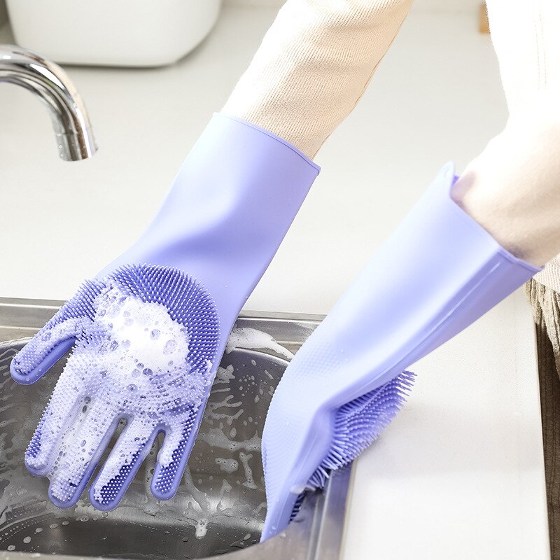 Guantes de limpieza de lavavajillas, guante mágico de goma de silicona para lavar platos, estropajo para el hogar, herramienta de limpieza de cocina, un par