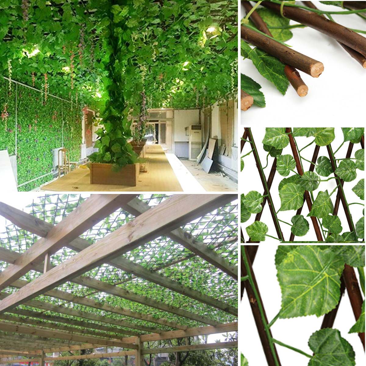 70cm Artificial Garden Trellis Fence Expandable Faux Ivy Privacy Fence Wood Vines Climbing Frame Gardening Plant Decor