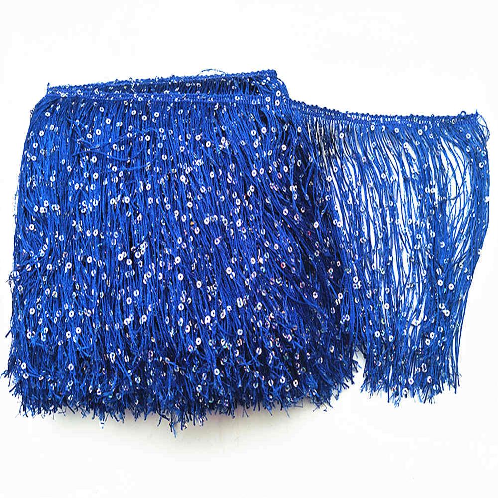 Borlas de lentejuelas/accesorios de pendientes/borlas de seda/accesorios de joyería, materiales de ropa DIY, 20cm/8 pulgadas de ancho, 10 yardas,: sapphire