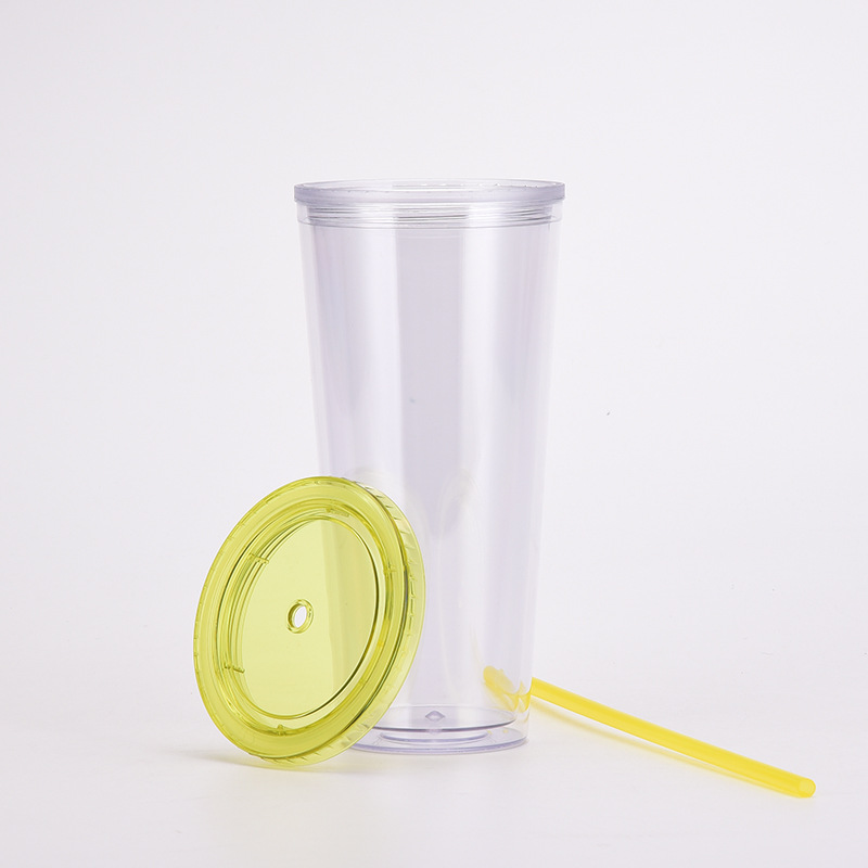 Gorąca sprzedaż 32oz plastikowe kubki stożkowe z pokrywką i słomką podwójna ściana wyczyść butelka na sok Drinkingware wielokrotnego użytku kubek wody na imprezę