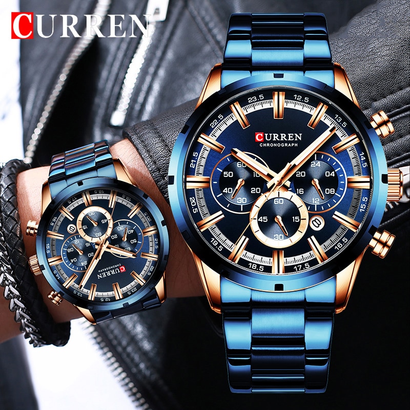 Curren Mode Mannen Horloges Met Rvs Top Luxe Sport Chronograaf Quartz Horloge Mannen Relogio Masculino