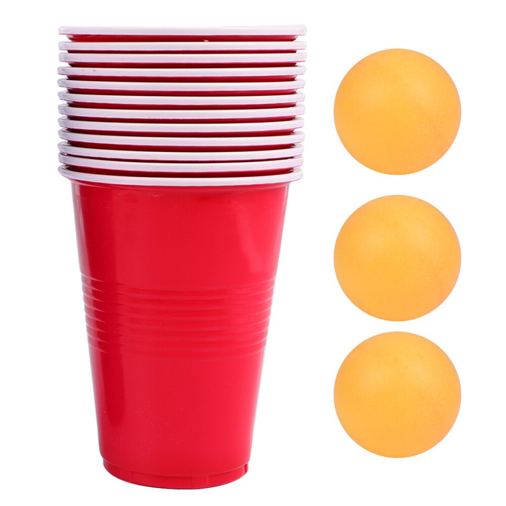 Bar Game Cups PP Bar Party Ping-Pong Game Cups Funny Beer Game Supplies (16oz, 12pcs Cups, 12pcs Ping-Pong): Red