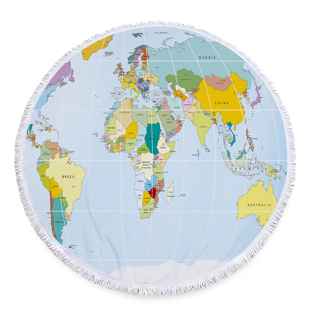 World Map Printed Large Beach Towel Microfiber With Tassels Circle Summer Towel Blanket Serviette De Plage: 03