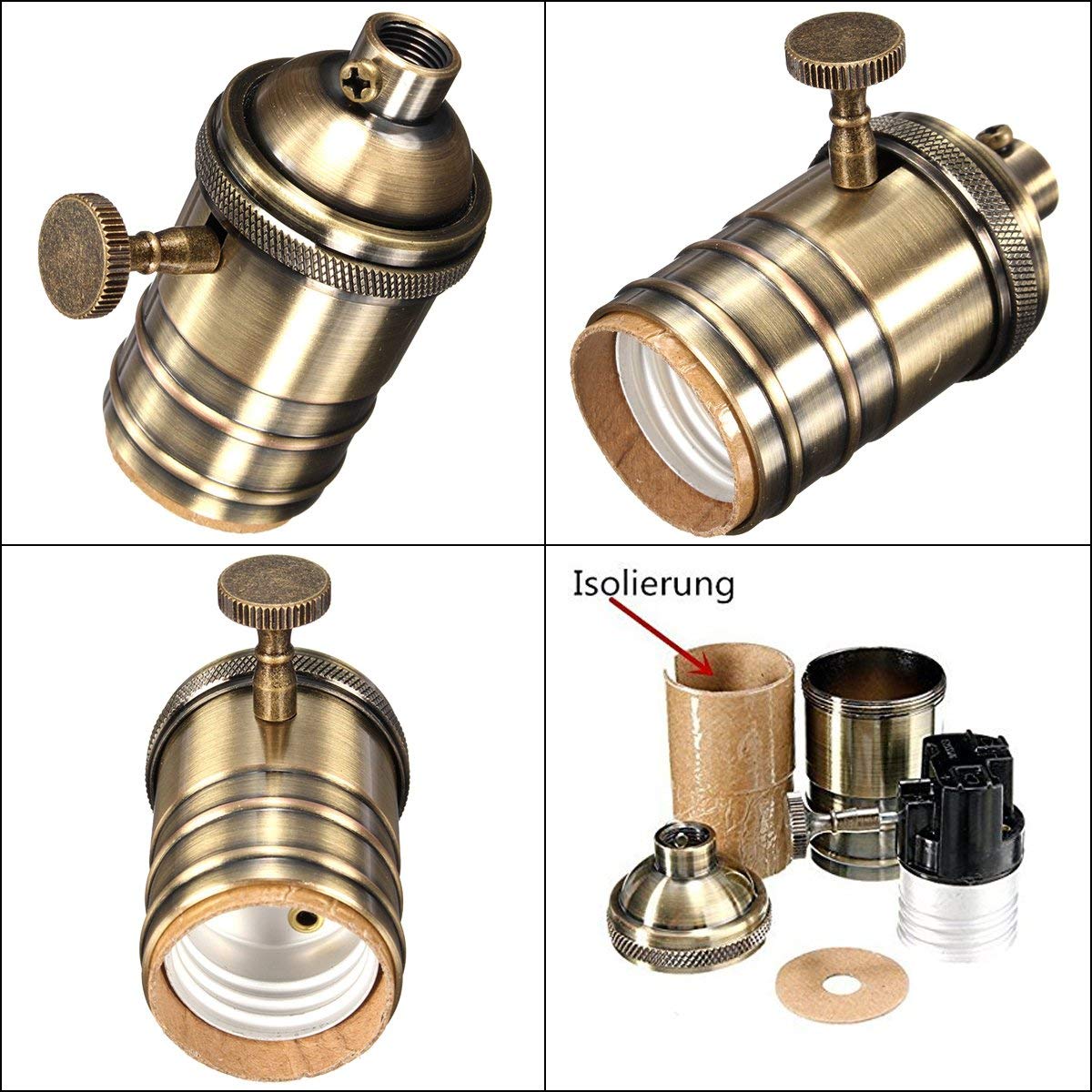 Portalámparas Retro de cobre DIY con interruptor E26 E27 Edison, casquillo de tornillo de iluminación Vintage, accesorio de portalámparas de latón antiguo
