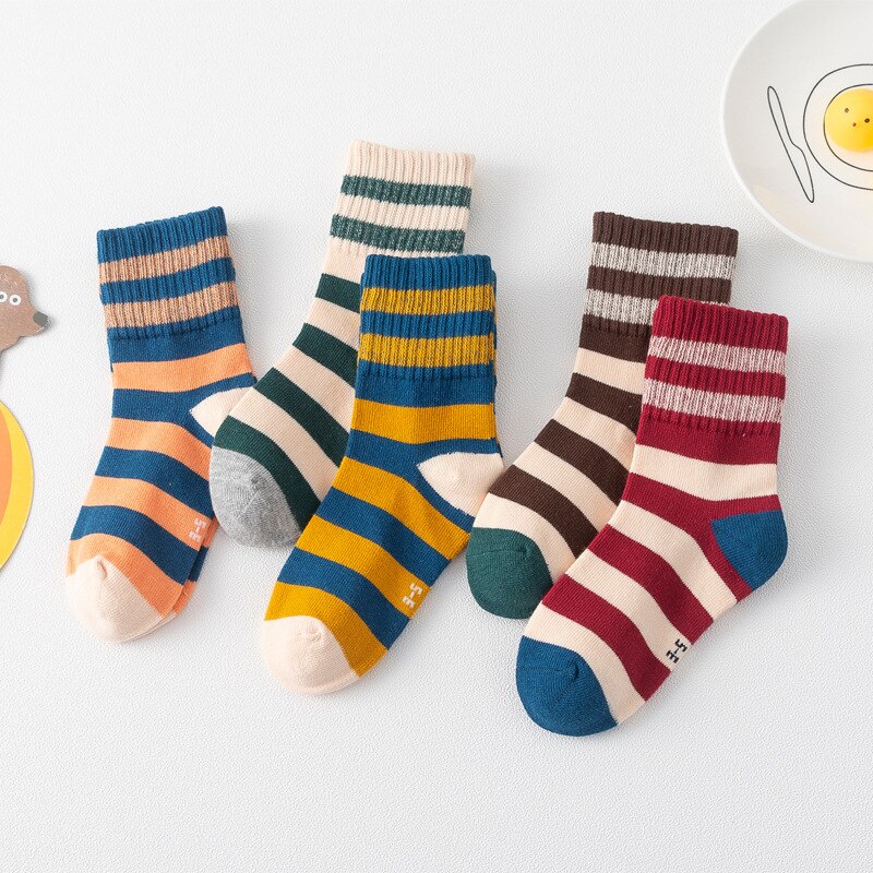 5 paia calzini per bambini calzini traspiranti per ragazzi calzini sportivi Unisex in cotone a righe per bambini calzini per neonati calzino autunno inverno: 8-12Y