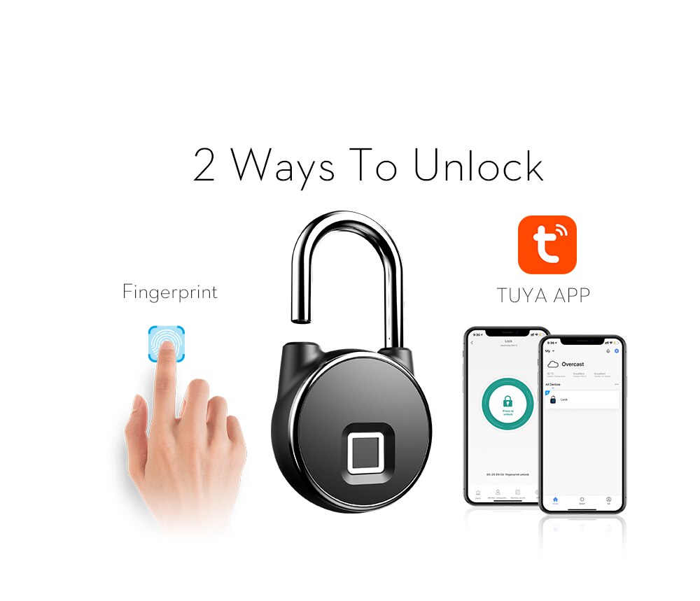Tuya Rechargeable Bluetooth Fingerprint Lock Smart Life APP Share Control Authority to Family Members Waterproof IP66 Smart Lock