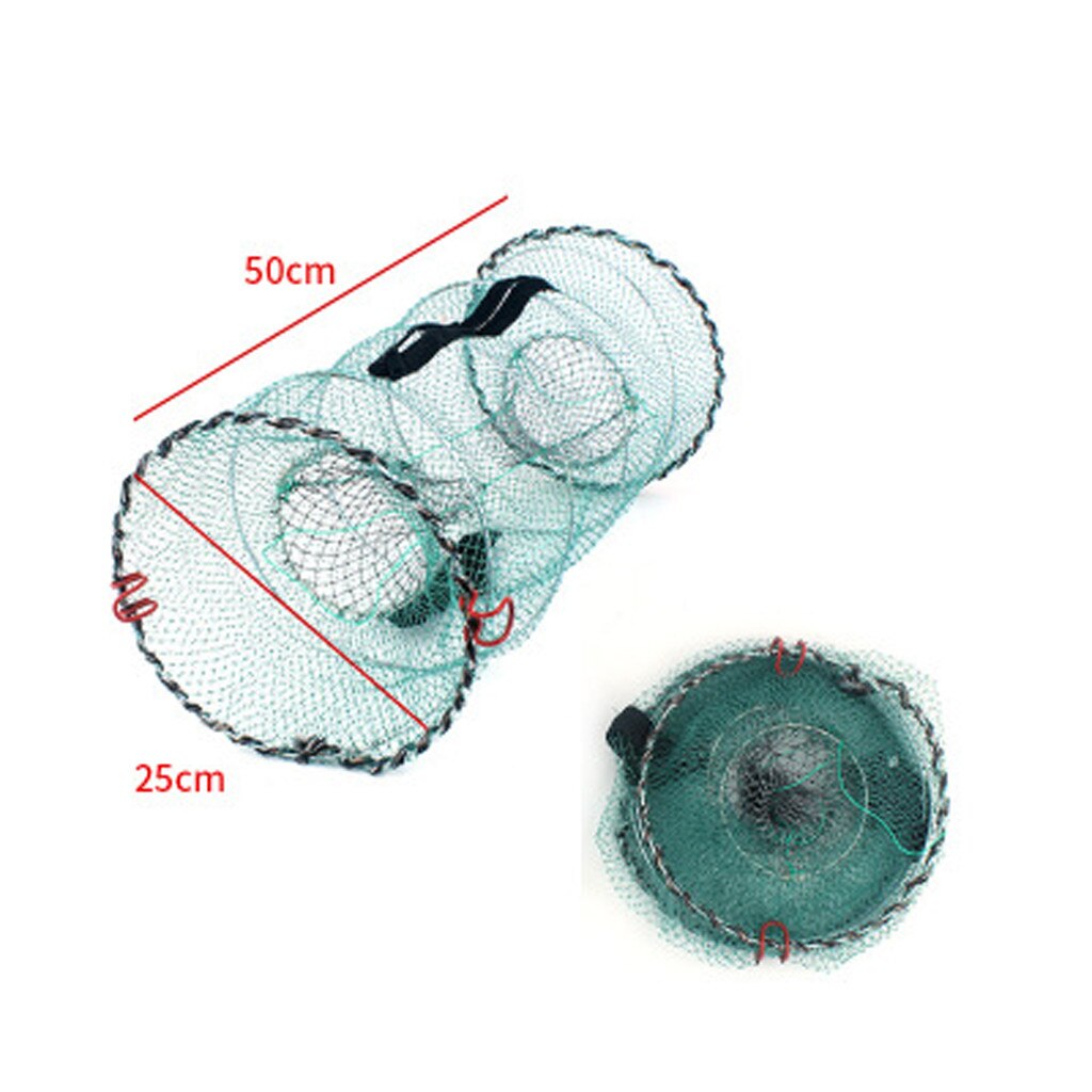 Folded Fishing Net Trap Portable Zipper Bait for Shrimp Crayfish Crab Baits Double Openings on Both Sides Round Spring Cage