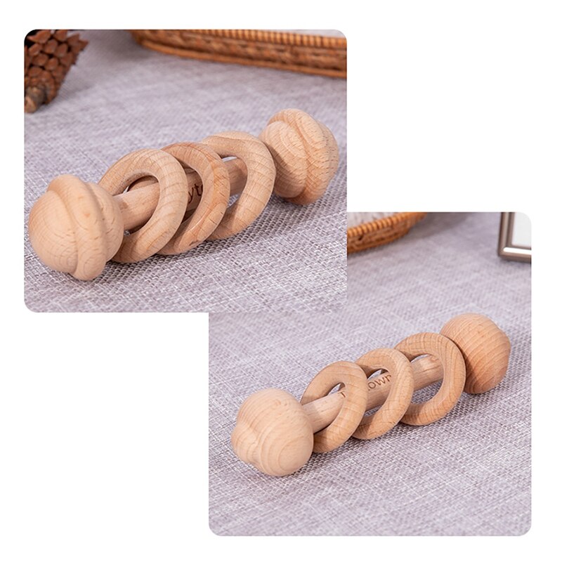 Infant Beech Solid Wood Stroller Toy Early Childhood Education Trolley Hand Rattle Early Education Wooden Comfort Toy