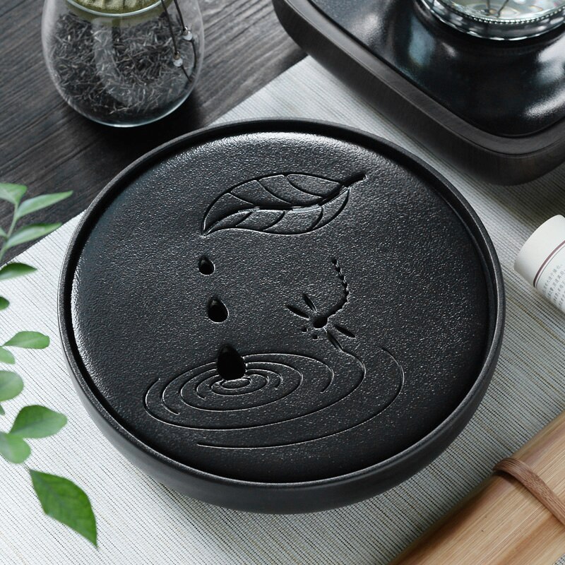 Black round tea tray tld ceramic large circular water storage stone tea tray japanese tea special offer 30 * 30 * 6cm