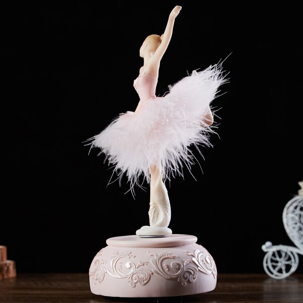 Niebieski dunaj automatyczny obrót różowy baleriny pozytywka biały balet tancerz pióro spódnica dziewczyny prezent ślubny dla gości