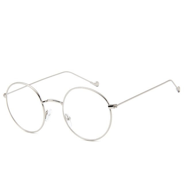 Metal Ladies Glasses Frame Round Transparent Lens Classic Retro Men Prescription Optical Glasses: Silver