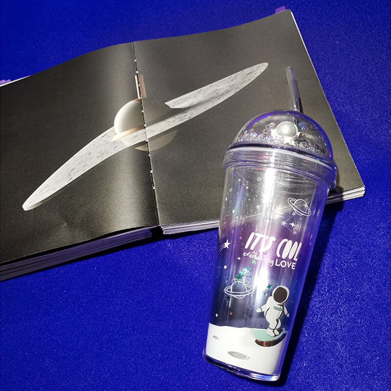 Double-walled tumbler cup Ice Cold Drink Coffee Juice Tea Cup Reusable Smoothie Plastic Iced Tumbler Travel Mug With Straw