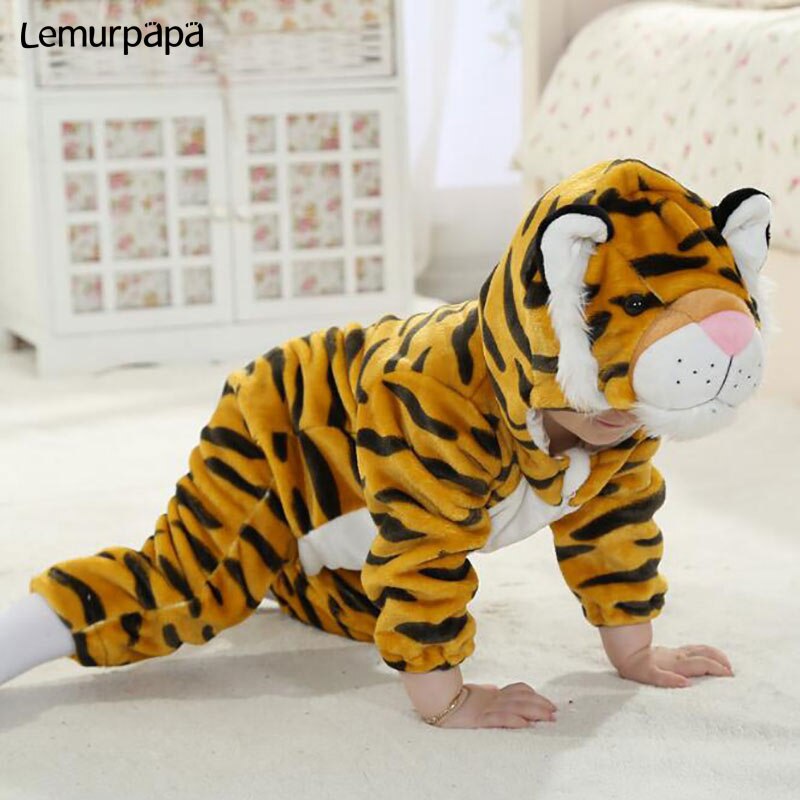 Roupas de bebê bonito tigre animal traje da criança menino menina onesie flanela quente zíper recém-nascido engraçado macacão kigurumis