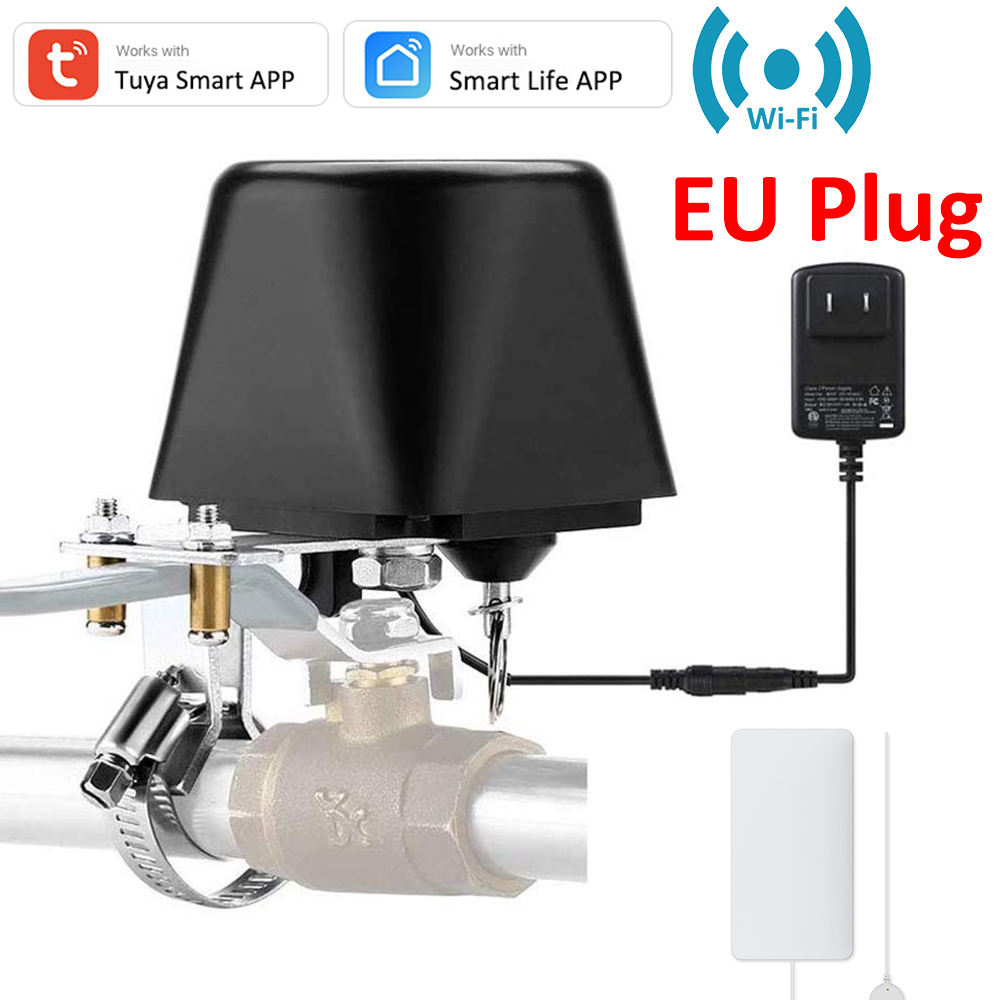 Tuya Smart Alexa Google WiFi Valve Controller Auto ON/OFF Smart Scenece with Wireless Water Leakage Leak Detector Smart Life APP: EU PLUG