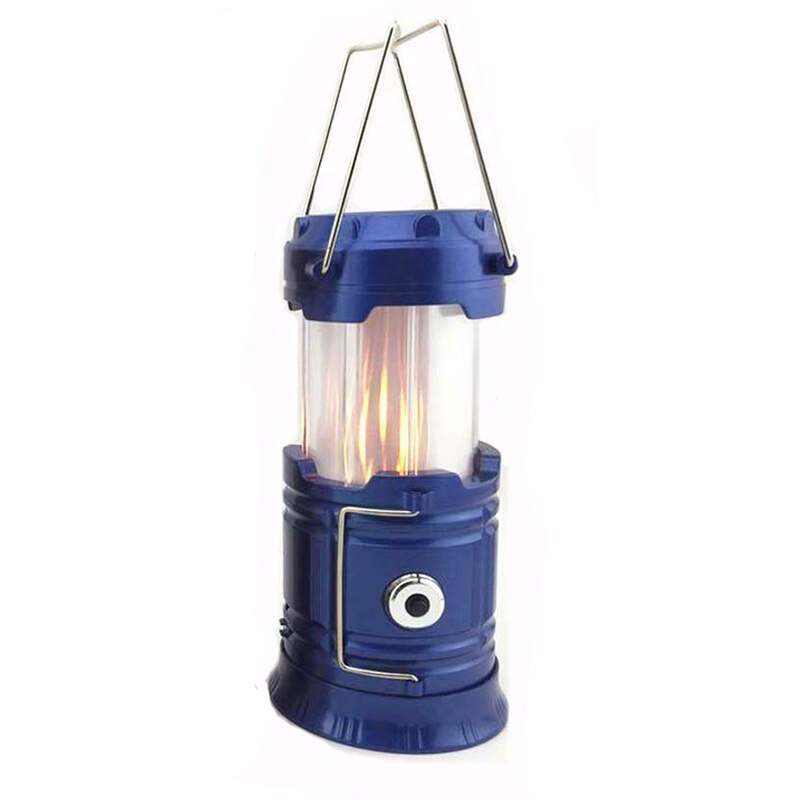 Draagbare Outdoor LED Vlam Lantaarn Zaklampen 3-in-1 Camping Lantaarn voor Orkaan, wandelen Inklapbare AA Batterij Tent Lamp: blue