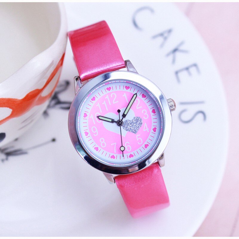 Leren kwarts hartvormig kinderhorloge cartoon horloge student horloges horloge relogio feminino montres: Roos