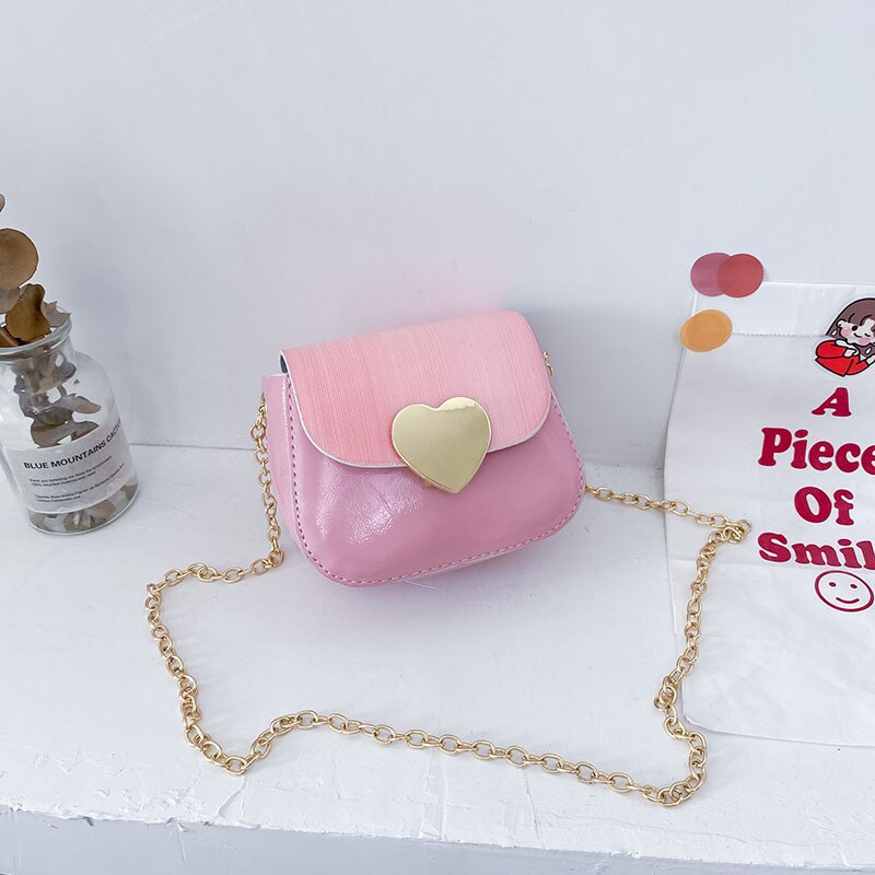 Baby Lakleer Schoudertas Meisje Creatieve Schattige Perzik Hart Decoratie Ketting Schouderriem Prinses Messenger Bag: Roze